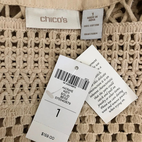 New Chicos Macrame Misty Open Cardigan Beige 1 Med - Picture 10 of 12